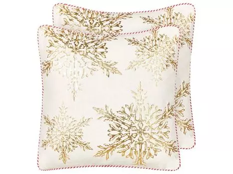 BELIANI набор декоративных подушек из 2-х хлопковых подушек кремово-белого цвета с наполнителем, квадратная 45 x 45 см, рождественский мотив, снежинки, молния, украшение для гостиной