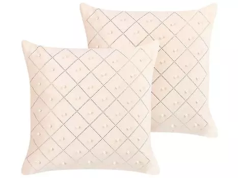 BELIANI набор из 2 декоративных подушек бежевого цвета из бархата 45 x 45 см, квадратный с декоративными элементами, гламур, благородно, элегантно, для гостиной, спальни, кресла