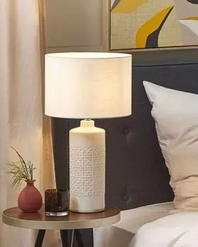 BELIANI настольная лампа белая 58 см керамическое основание глянцевый кабель с выключателем абажур тканевый спальня гостиная скандинавский дизайн, белый