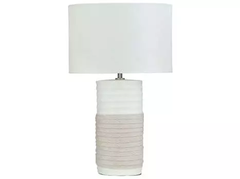 BELIANI настольная лампа, бежевый фарфор, основа, тканевый абажур, белый, длинный кабель, с выключателем, современный вид