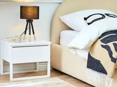 BELIANI настольная лампа, черное дерево и металл, комплект из 2 круглых тканевых абажуров, трехногий, длинный кабель с выключателем, скандинавский стиль, черный