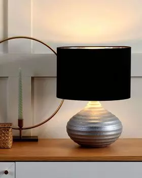 BELIANI настольная лампа серебро керамика 42 см тканевый абажур черный в форме вазы кабель с выключателем современный дизайн
