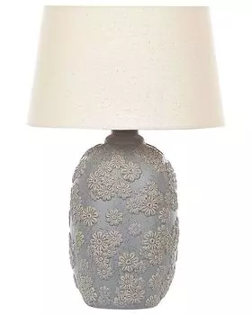 BELIANI настольная лампа серо-бежевый керамический цветочный узор 46 см тканевый абажур конусообразной формы длинный кабель с выключателем ручная работа для спальни и гостиной, серый