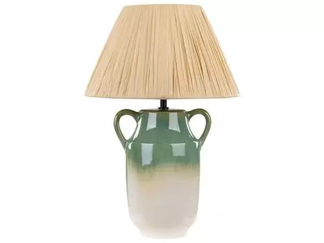 BELIANI Настольная лампа Зелено-белая керамическая ваза в форме 53 см. Бумажный абажур в форме конуса. Натуральный длинный кабель с выключателем. Современная лампа освещения в стиле бохо., зеленый