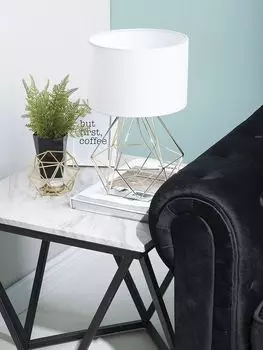 BELIANI настольная лампа золото металл 35 см тканевый абажур белый цоколь ромбовидный кабель с выключателем современный дизайн