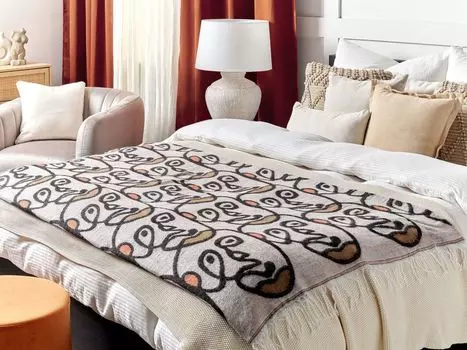 BELIANI Одеяло Бежево-Коричневый 130 x 170 см Мотив лица с бахромой Современный для Спальни Гостиной Кресло Диван, мультиколор