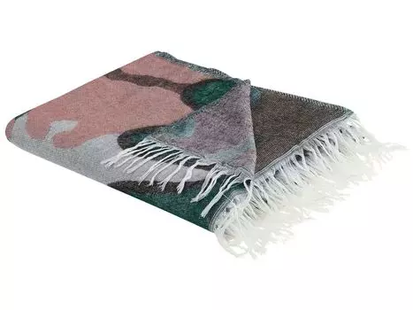 BELIANI Одеяло разноцветное 130 x 170 см с цветочным узором в виде листьев и бахромой для гостиной, спальни, дивана, кресла, мультиколор