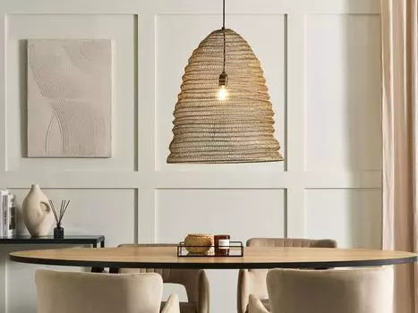 BELIANI подвесной светильник цвета латуни, металлическая оплетка, круглый плафон в форме колокола, длинный трос, современный рустик, для обеденного стола, гостиной, прихожей, кухни, золото