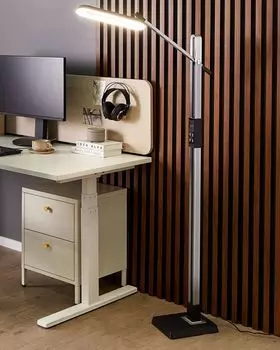 BELIANI Светодиодный торшер темно-серого цвета из металла и пластика 144 см с регулируемой яркостью CCT, регулируемым кронштейном и экраном, современная дуговая лампа для освещения домашнего офиса, серый