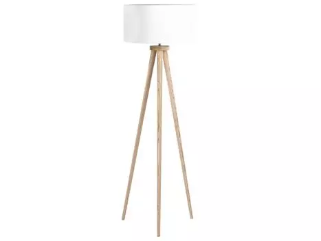 BELIANI Торшер белое дерево 140 см трехногий круглый тканевый абажур длинный кабель с выключателем современный дизайн, белый