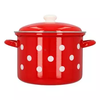Belis Эмалированная кастрюля с крышкой WHITE DOTTED, красный, 8л, 24см
