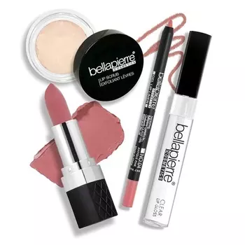 Bellapierre Best in Pout Kit Скраб для губ Минеральная губная помада Гелевая подводка для губ Прозрачный блеск для губ Нетоксичный и без парабенов Не содержит масел и жестокости Античный розовый