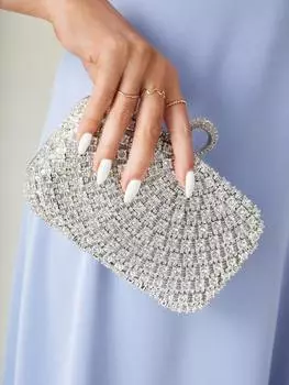 Belle Glitter Bling, Блестящая очаровательная, элегантная, изысканная мини-сумка-коробка, украшенная стразами Shein, серебряный