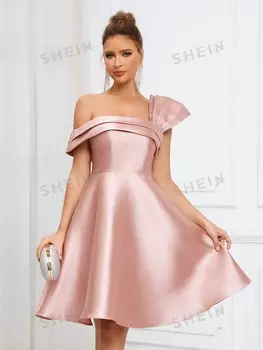 Belle Элегантное, нежное, элегантное, простое и стильное Женское платье цвета лотоса с атласной отделкой Одинарный плечевой ремень Shein, пастельно-розовый