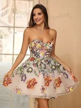 Belle Элегантный, романтичный, милый, модный и популярный среди женщин лиф светло-абрикосового цвета с вышивкой и подушечкой для груди, которая собирает и предотвращает контакт Shein, мультиколор