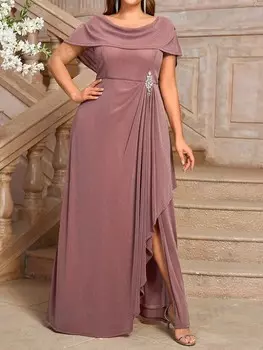 Belle Корейское свадебное вечернее платье из тонкого серебристого шелка с складчатой юбкой в форме сатанг, с прозрачными рукавами, с рюшами на конце юбки, асимметричное Shein, кофейно-коричневый