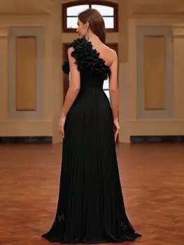 Belle Плиссированное вечернее платье на одно плечо Торжественное бальное платье для женщин Shein, черный