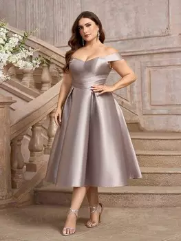 Belle Plus Size Элегантное и очаровательное Женское благородное атласное платье Shein, шампанское