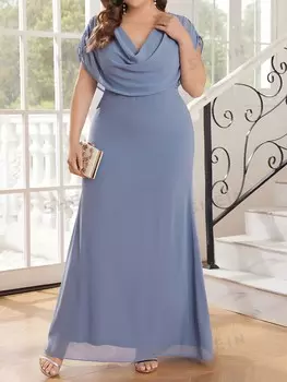 Belle Вечернее платье больших размеров, элегантное длинное платье для подружки невесты с драпированным вырезом Shein, пастельно-синий