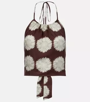 Белло топ-халтер из шелка с принтом Asceno, Sunflower Mahogany