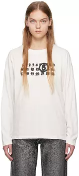 Бело-белая футболка с длинными рукавами и принтом MM6 Maison Margiela