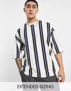 Бело-бежевая футболка оверсайз в вертикальную полоску ASOS DESIGN