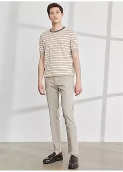 Бело-бежевая мужская футболка с круглым вырезом Altnyldz Classic