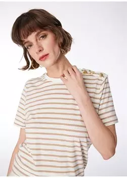 Бело-бежевая женская базовая футболка с круглым вырезом F4SL-TST0535 Fabrika, бежевый