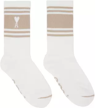 Бело-бежевые носки в полоску Ami de Cur AMI Paris