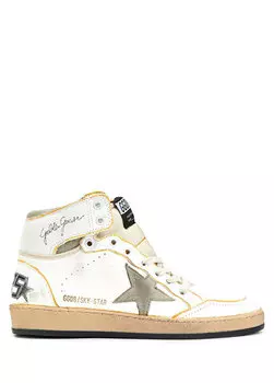 Бело-бежевые женские кожаные кроссовки до щиколотки Golden Goose