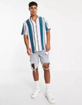 Бело-бирюзовая рубашка свободного кроя в полоску ASOS DESIGN
