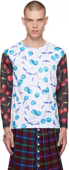 Бело-черная футболка с длинными рукавами Chopova Lowena Dueling Cherries