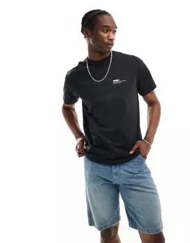 Бело-черная футболка свободного кроя в стиле 90-х Dr Denim Trooper American с графическим принтом «World Traveller» на спине