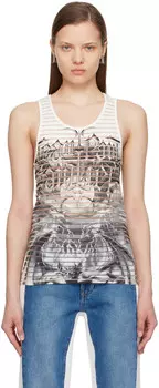 Бело-черная майка с воротником-стойкой Jean Paul Gaultier