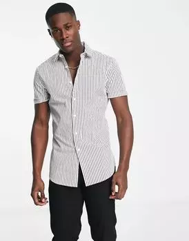 Бело-черная полосатая рубашка узкого кроя ASOS