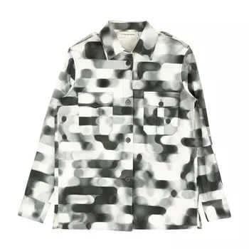 Бело-черная рубашка на пуговицах в клетку с размытым эффектом A, белый