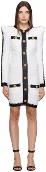 Бело-черное мини-платье Balmain с острыми плечами