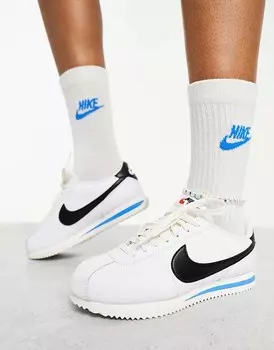 Бело-черные кожаные кроссовки унисекс Nike Cortez