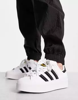 Бело-черные кроссовки на платформе adidas Originals Superstar Bonega