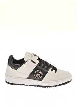 Бело-черные мужские кожаные кроссовки 20727 Roberto Cavalli, белый черный