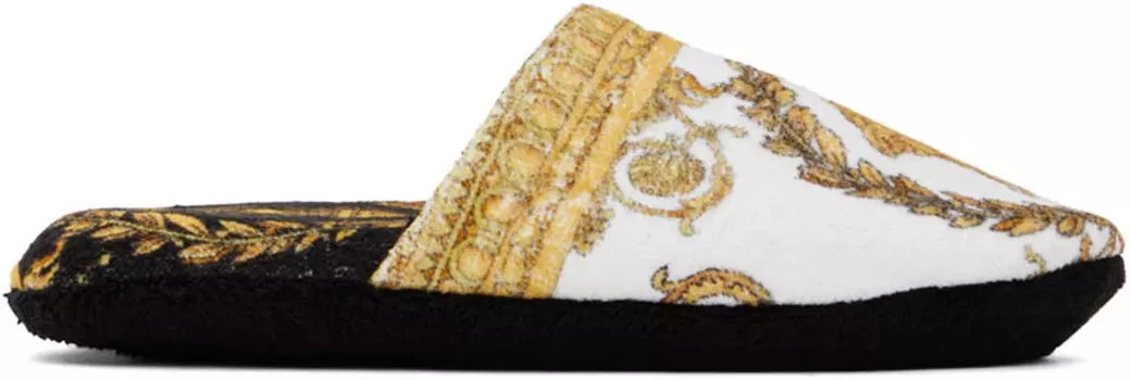 Бело-черные тапочки в стиле барокко Versace
