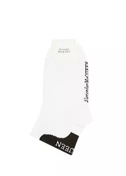 Бело-черные женские жаккардовые носки с логотипом Alexander McQueen
