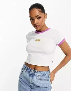 Бело-фиолетовая футболка Levi's Ringer с укороченным кроем и логотипом на груди