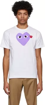 Бело-фиолетовая футболка с большим сердцем Comme des Garons Play