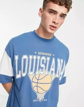 Бело-голубая футболка оверсайз с принтом города Луизиана ASOS DESIGN