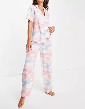 Бело-голубая пижамная рубашка из модала ASOS DESIGN mix &amp; match