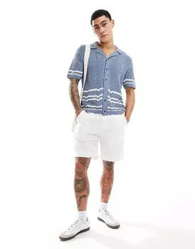 Бело-голубая рубашка-поло ажурной вязки на пуговицах Abercrombie & Fitch