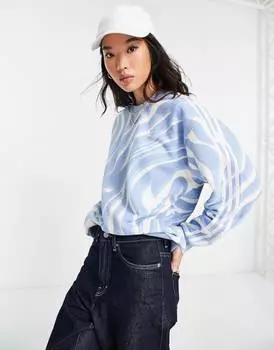 Бело-голубая толстовка с тремя полосками и принтом под зебру adidas Originals 'animal abstract'