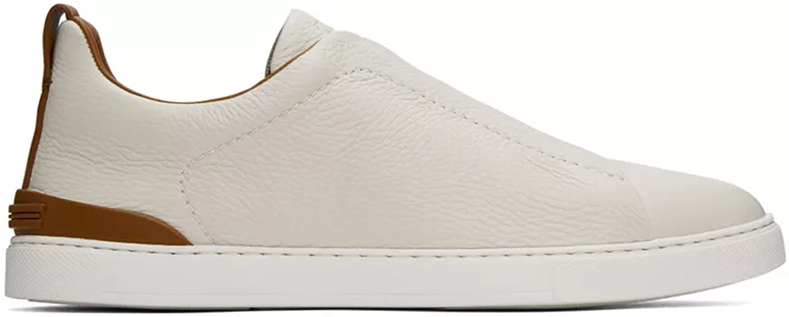 Бело-коричневые кроссовки с тройной строчкой ZEGNA