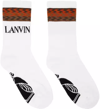 Бело-коричневые жаккардовые носки Lanvin